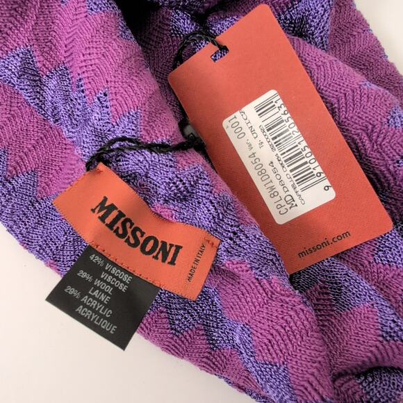 NWT Missoni Beanie Made in Italy Purple Zig Zag Knit Cozy Viscose Wool Blend New - Picture 5 of 7